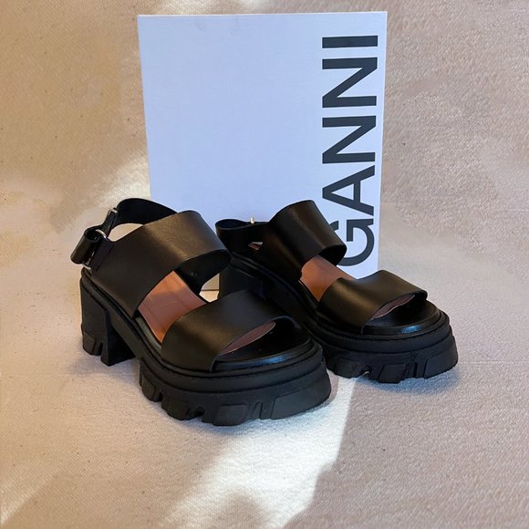 Ganni Cleated High Heel Sandal, Black, Size 9 - Picture 3 of 17